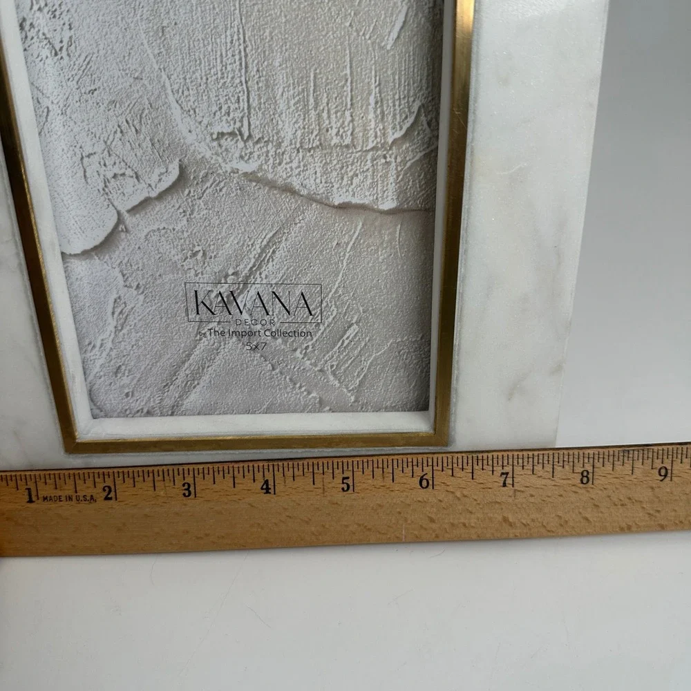 White Marble Brass 5x7 Picture Frame Modern Luxe Tabletop Kavana Decor Regency